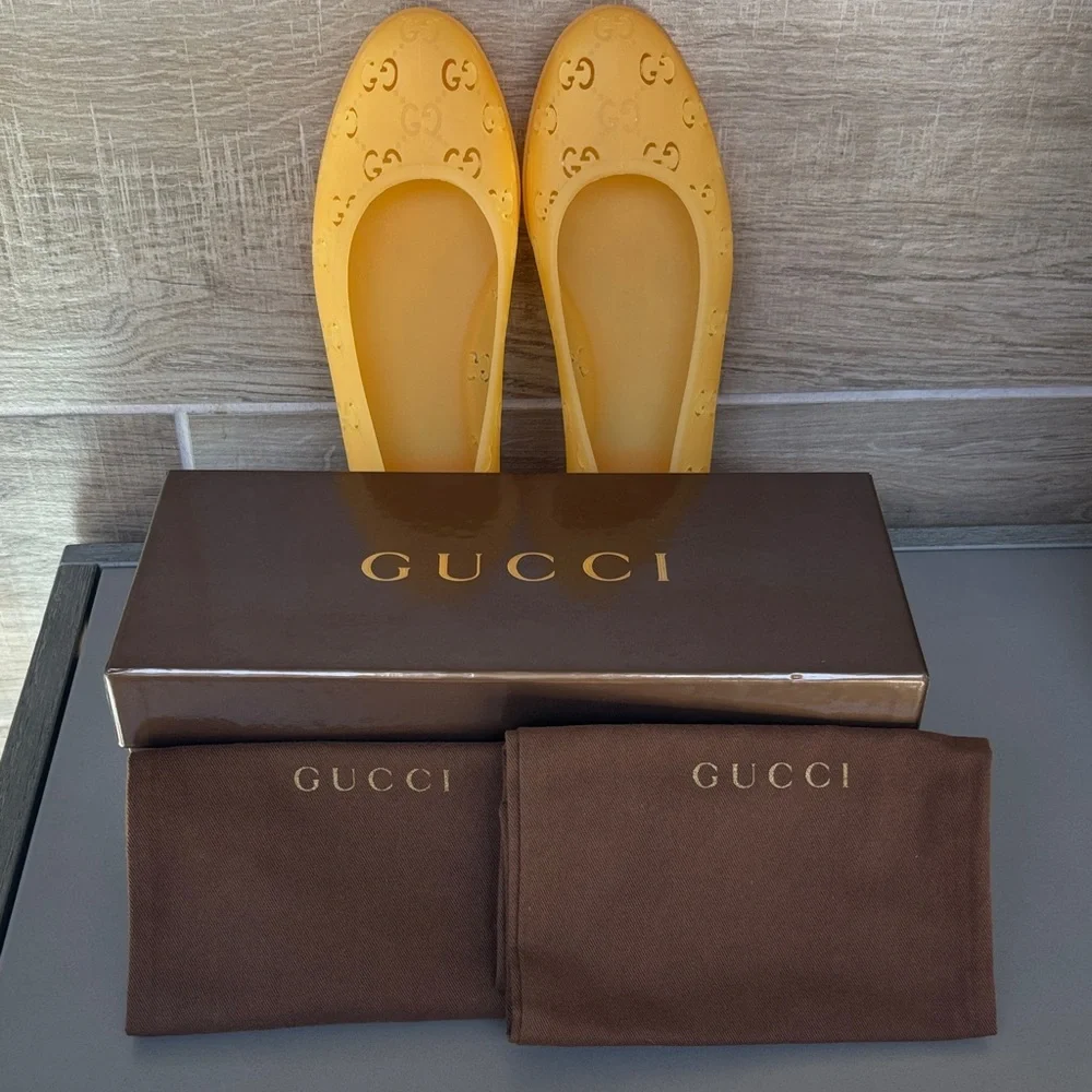 Authentic Gucci Yellow GG Rubber Jelly Ballet Flats EU 40 (US 9.5-10) NIB - Picture 13 of 15